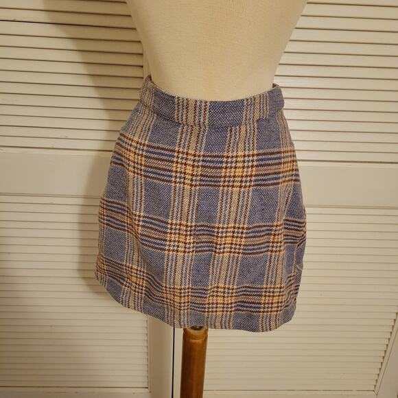 Fashion on Earth XS Plaid Tweed Mini Skirt Dark Academia Zip Front Pockets - Picture 2 of 7